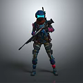 Colorful Armored Sci Fi Character With Creature Inspired Armor Holding Rifle