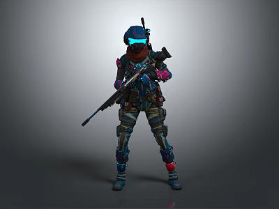 Colorful Armored Sci Fi Character With Creature Inspired Armor Holding Rifle 3d model