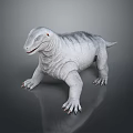White Striped Lizard Like Creature Standing On Gray Background With Reflection 3d model