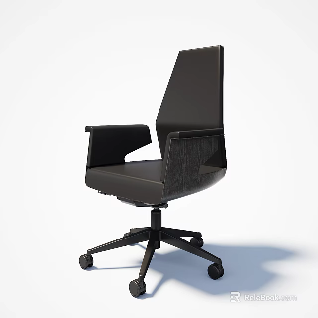 Black Modern Office Chair With Ergonomic Armrests Swivel Casters And Leather Upholstery 3d model 