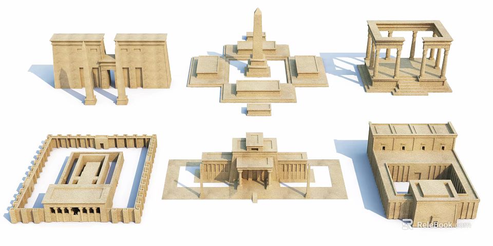 Ancient Egyptian Architecture Models Featuring Pyramid Obelisk Temple Stone Structures 3d model 
