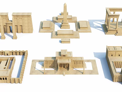 Ancient Egyptian Architecture Models Featuring Pyramid Obelisk Temple Stone Structures 3d model