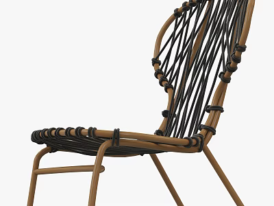Leisure Chair With Woven Black Rope And Natural Wooden Frame Design 3d model