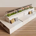 Modern Banquette Sofa With Wooden Structure Decorative Cushions And Green Plants