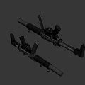 Two Modern Black Tactical Rifles With Barrels Magazines And Rail Systems