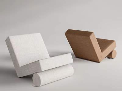 Modern Minimalist Single Sofa in White and Brown Fabric with Simple Design 3d model