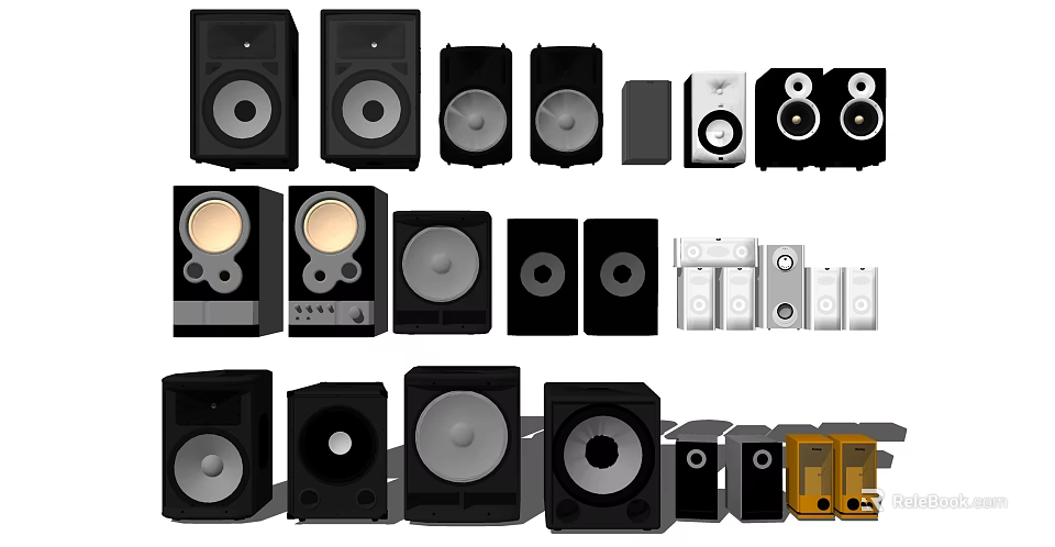 Various Headphones and Speakers With Different Designs For Home Audio Systems 3d model 