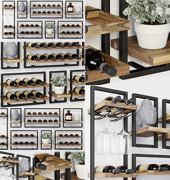 Industrial LOFT Wine Rack Wine Rack Ornaments 3d model