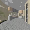 Elegant Showroom Interior With Display Cabinets Ceramic Items Indoor Tree And Stone Tile Floor