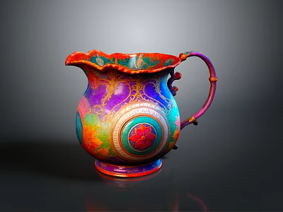 Colorful Decorative Pitcher With Floral Patterns And Vibrant Intricate Design For Home Living Accessories 3d model
