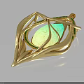 Elegant Gold Leaf Design Pendant With Green Gemstone And Intricate Detailing