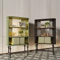 Two Tone Sideboards With Carved Legs Shelves Cabinet Doors And Green Plant Decor