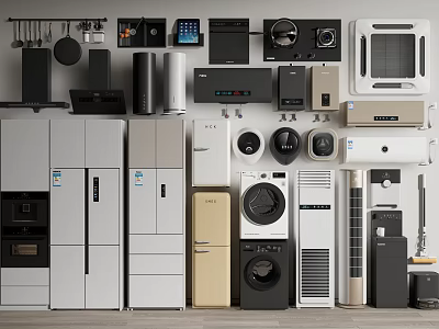 Modern Home Refrigerators And Freezers With Various Styles And Appliances 3d model
