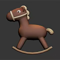 Brown Wooden Rocking Horse With White Accents And Stable Rocker Base