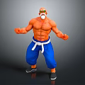 Muscular Bald Game Character With Green Sunglasses White Beard White Belt And Blue Pants