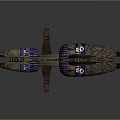 Futuristic Combat Spaceship Featuring Blue Accents Metallic Structure And Multi Wing Weapon Design