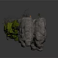 Natural Stone Architectural Structure With Green Moss And Twigs On Irregular Surface