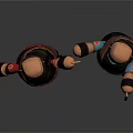 Cartoon Game Characters In Red Blue Outfits Black Vests Holding Tools High Five Lively Pose