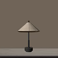 Minimalist Bamboo Table Lamp With Conical Shade And Black Pole Base 3d model
