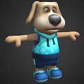 Cartoon Dog Wearing Blue Vest With Star Pattern Blue Shorts And Shoes Arms Outstretched