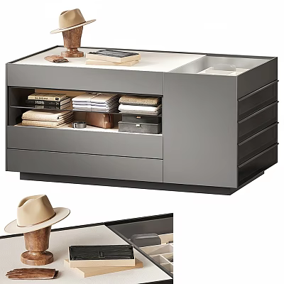 Gray Modern Jewelry Cabinet With Drawers Shelves Books Decorative Items And Storage Boxes 3d model