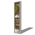 Wooden Bookcase with Multiple Shelves Books Green Plants and Decorative Items