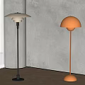 Modern White and Orange Floor Lamps in Minimalist Interior with Light Wall and Wooden Floor