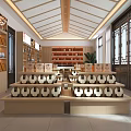 Traditional Chinese Style Store Interior With Wooden Shelves And Round Display Containers