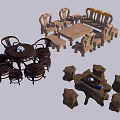 Rustic Wooden Sofa And Coffee Table Set With Matching Chairs And Natural Design Elements 3d model
