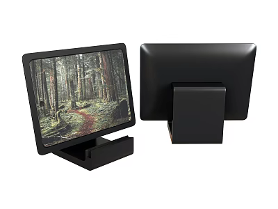 Computer Monitor Front And Back View With Forest Trail Screen Display And Square Base 3d model