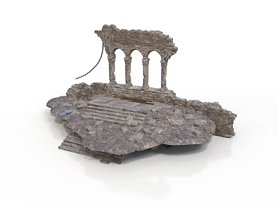Ancient Stone Ruins Structure With Arched Columns And Stone Steps 3d model