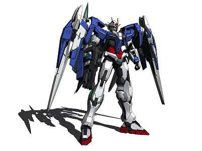 Gundam Robot Model With Blue White Armor Red Accents Mechanical Wings And Weaponry 3d model