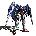 Gundam Robot Model With Blue White Armor Red Accents Mechanical Wings And Weaponry