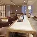 Modern Beauty Salon Interior With Wooden Tables Chairs Soft Lighting Stone Lantern And Pebble Decor