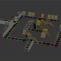 Cartoon Style 3D Obstacle Course Scene With Metal Platforms And Colored Blocks