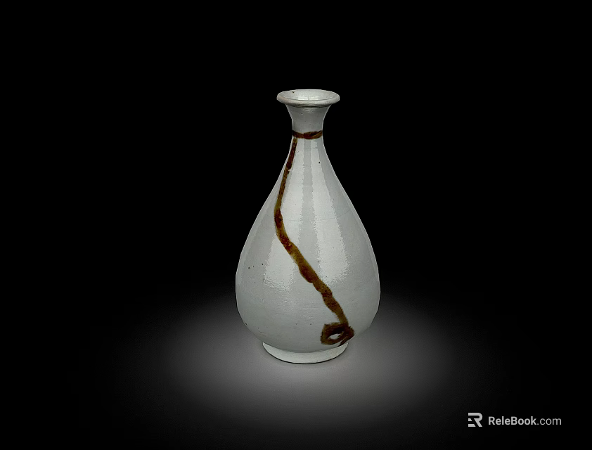 Elegant White Ceramic Vase With Brown Decorative Pattern And Teardrop Shape 3d model 
