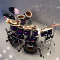 Modern Pearl Drum Set With Multiple Drums Cymbals And Stage Lighting 3d model
