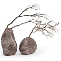 Two Decorative Textured Vases With Dried Branches For Modern Home Decor 3d model