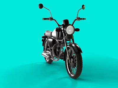Classic Black Motorcycle With Chrome Mirrors And Headlight On Turquoise Background 3d model