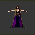 Elegant 3D Female Character in Purple Black Robe with Golden Accents as Magical Creature