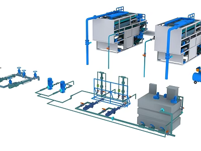 Industrial Equipment System With Piping Storage Tanks Pumps And Control Units Layout 3d model