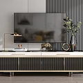 Modern TV Stand Design With Lamp Vase Decorative Sculpture And Storage Drawers