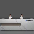 Modern Marble Reception Desk With Built in Lighting Company Logo And Staff In Office