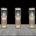 Modern Jewelry Store With Golden Display Counter Transparent Cases And Marble Top
