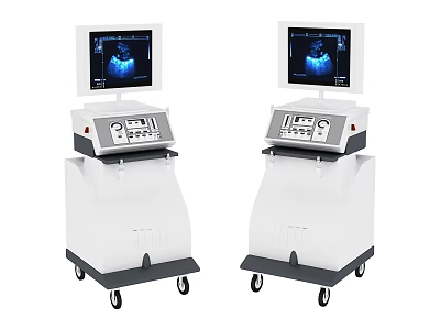 Medical Equipment Two Wheeled Console Units With Monitors Displaying Diagnostic Imaging 3d model