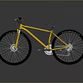 Yellow Mountain Bicycle with Black Tires Sturdy Frame and Glossy Reflection