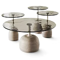 Modern Minimalist Coffee Tables With Round Glass Tops And Textured Stone Bases
