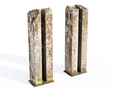 Two Old Weathered Stone Columns With Broken Edges And Chipped Surfaces 3d model