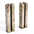 Two Old Weathered Stone Columns With Broken Edges And Chipped Surfaces 3d model