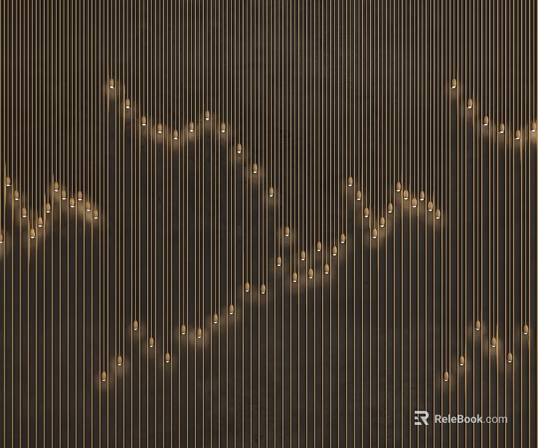Elegant Golden Vertical Lines With Glowing Dots In Wave Pattern Design 3d model